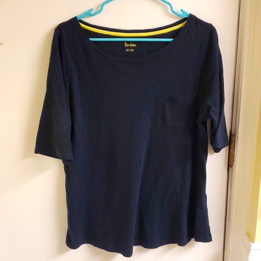 Boden T-Shirt Top Womens Size 14 XL Navy Blue Ultra Soft Short Sleeve Wide Neck